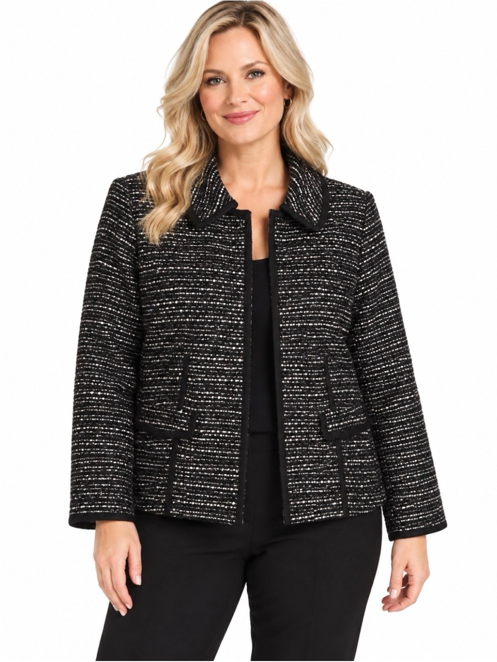 Talbots Women’s Wool Blend Snap-Up Tweed Collared Blazer Jacket Winter Size 8